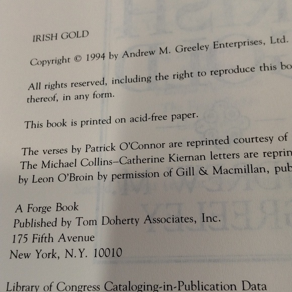 Hardcover book IRISH GOLD by Andrew M Greeley 1994 first edition - Picture 9 of 10